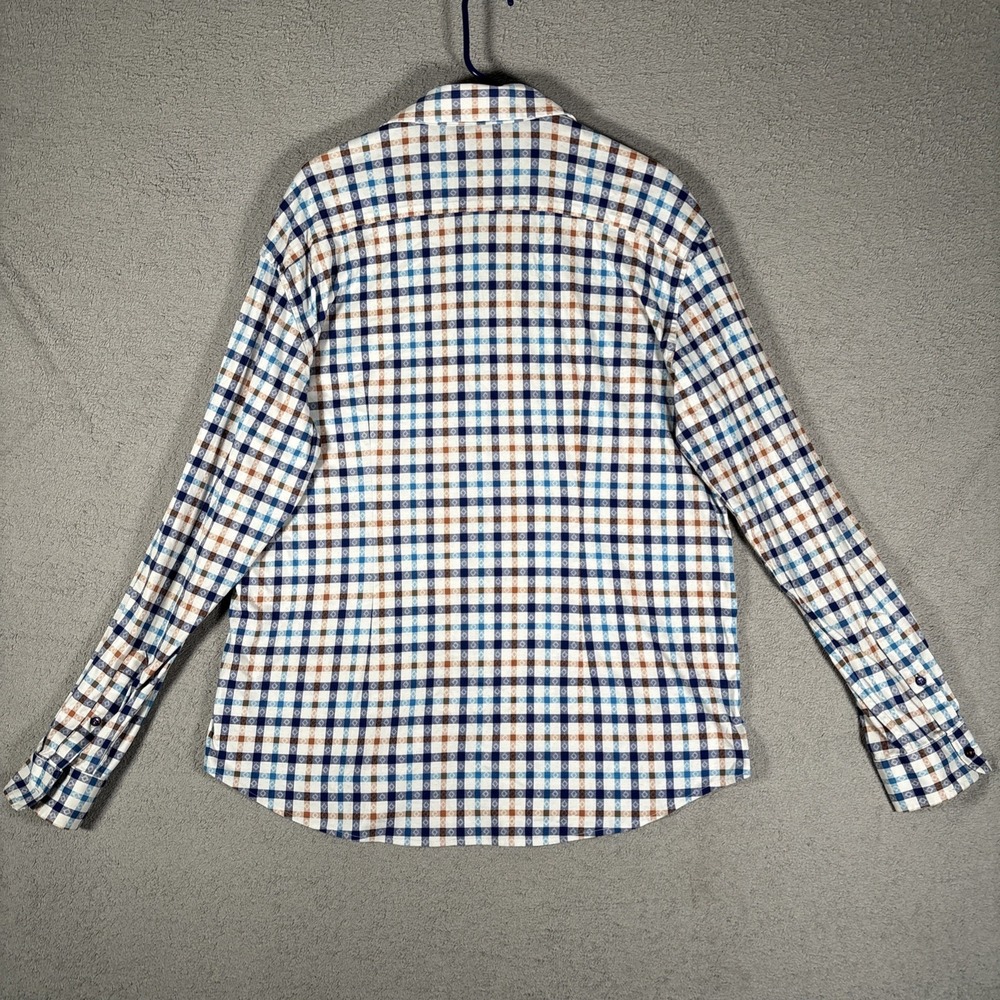 Butter Cloth Mens XL Button Down Shirt Long Sleeve Blue Plaid Cotton Geometric - Picture 2 of 15